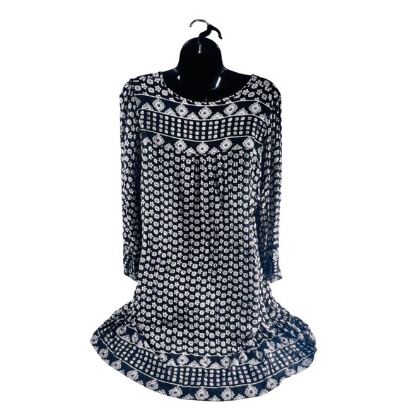 Angie Boho Dress Black & White Floral Print Long Sleeve Medium - Picture 5 of 10